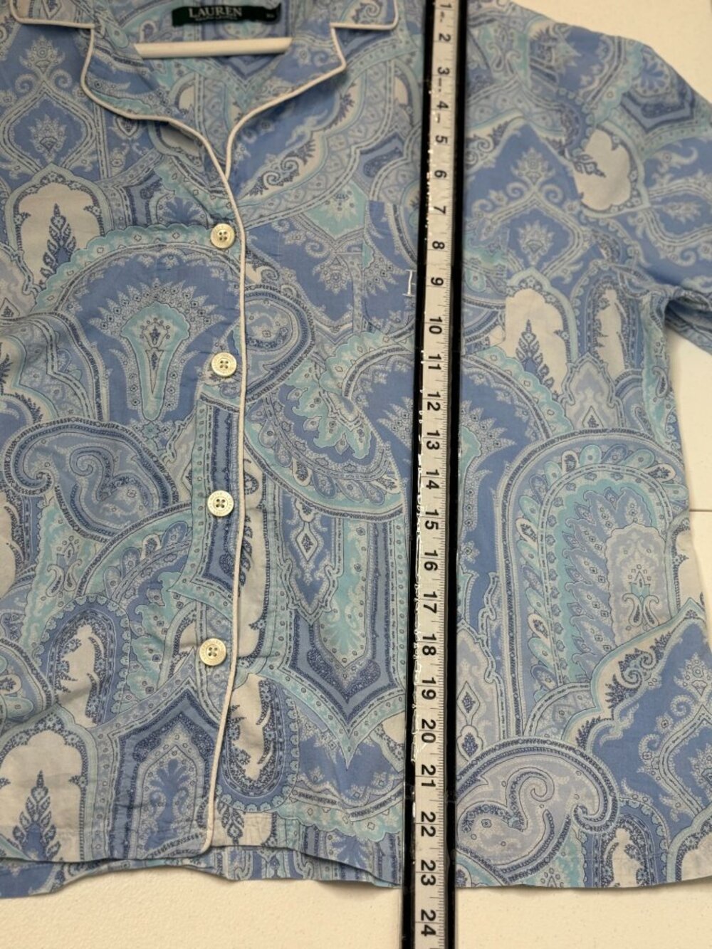 Lauren Ralph Lauren Women's Blue Paisley Button Front Pajama Sleep Top XL - Picture 12 of 13